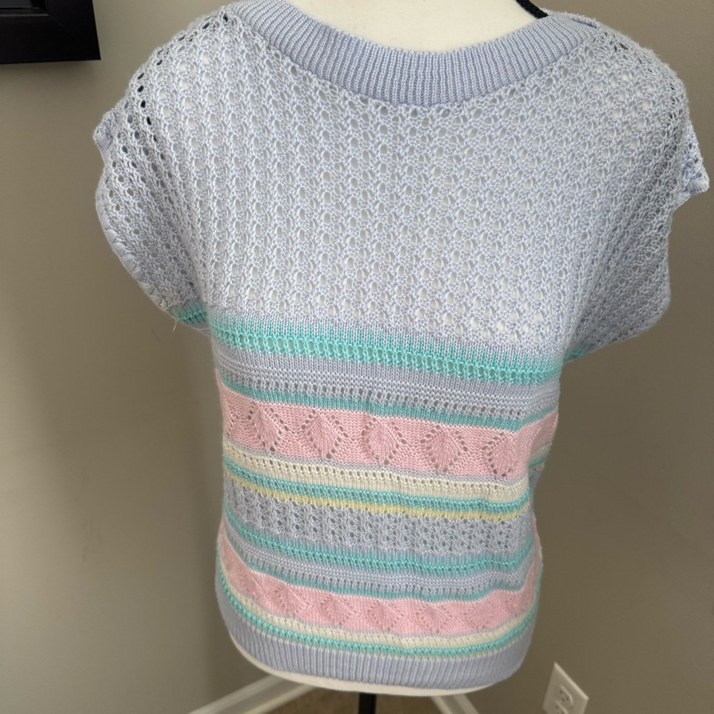 Jessica Scott Vintage‎ Pastel Eyelet Knit Sweater Vest Made In USA Small 80s 90s
